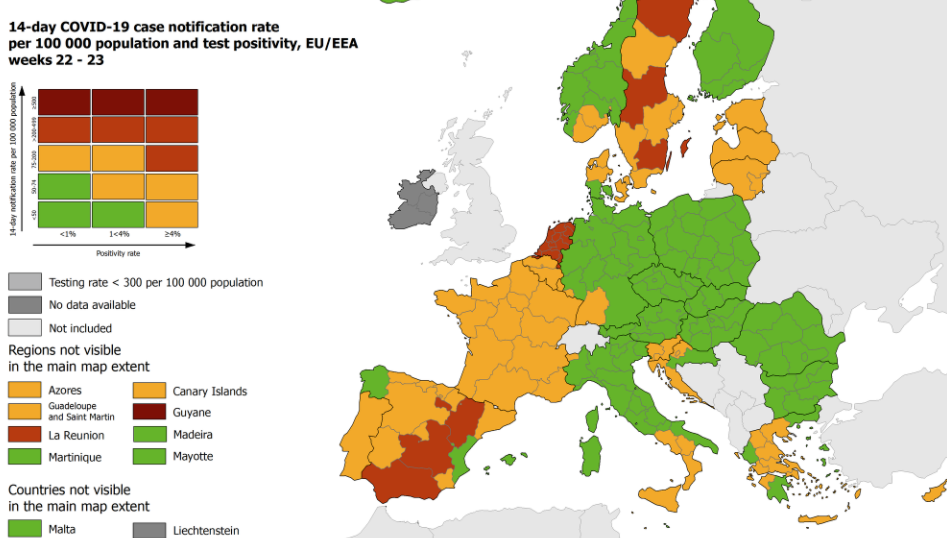 зелената зона, картата, Европа, коронавирус, министър, опасност, пандемия