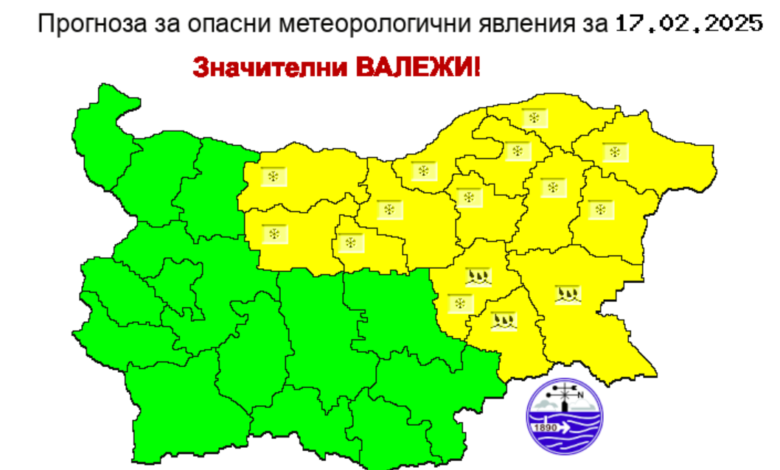 жълт код, сняг, студ, време